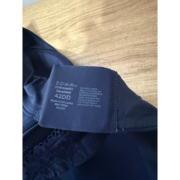 Soma Embraceable Racerback Bra Navy Lace Back 42DD - Picture 3 of 3